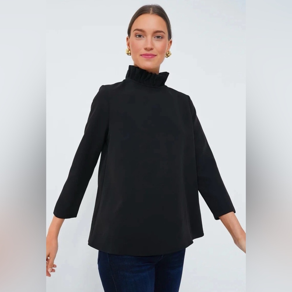 Tuckernuck Black Faye Blouse Size S Swing Top Ruffle Collar Bow Tie Neutral